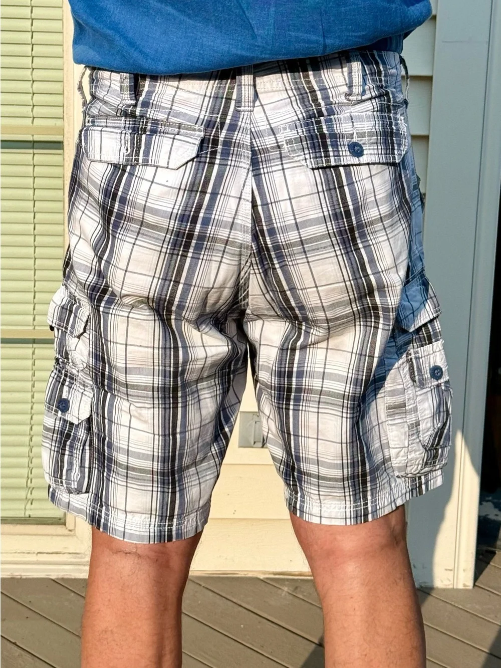 Lee Men's Plaid Cargo Shorts - White/Black